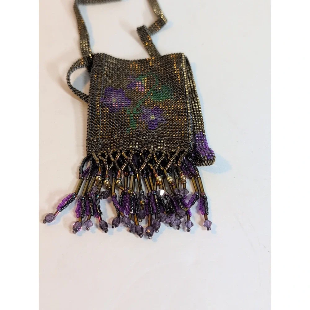 Beaded‎ Painted Necklace Pouch Medicine Bag With Tassels Credit Card Case Coin
